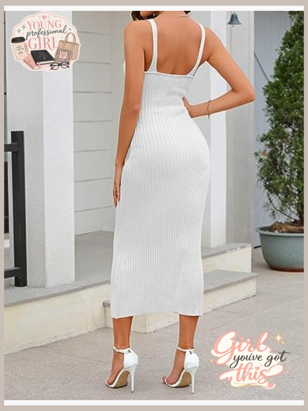 Sleeveless V-Neck Bodycon Midi Dress Ribbed Knit Fitted Sweater Dress for - Picture 4 of 7